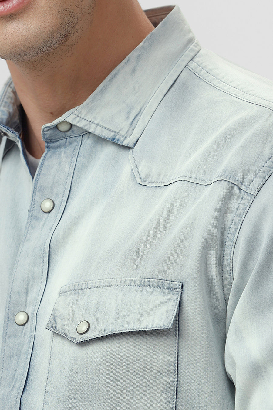 BASICS SLIM FIT ICE BLUE COTTON INDIGO SHIRT