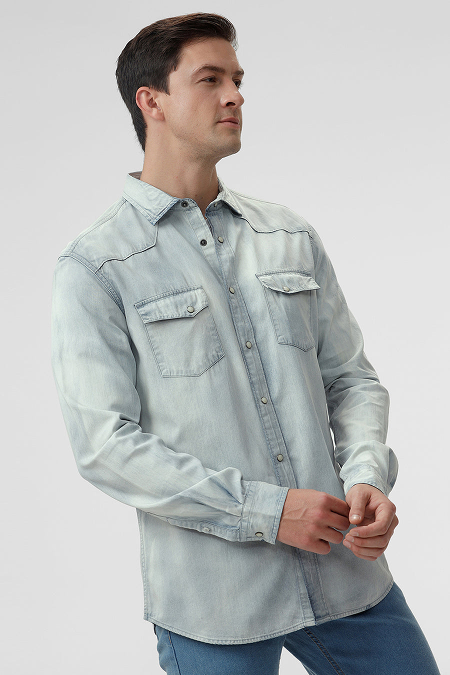 BASICS SLIM FIT ICE BLUE COTTON INDIGO SHIRT