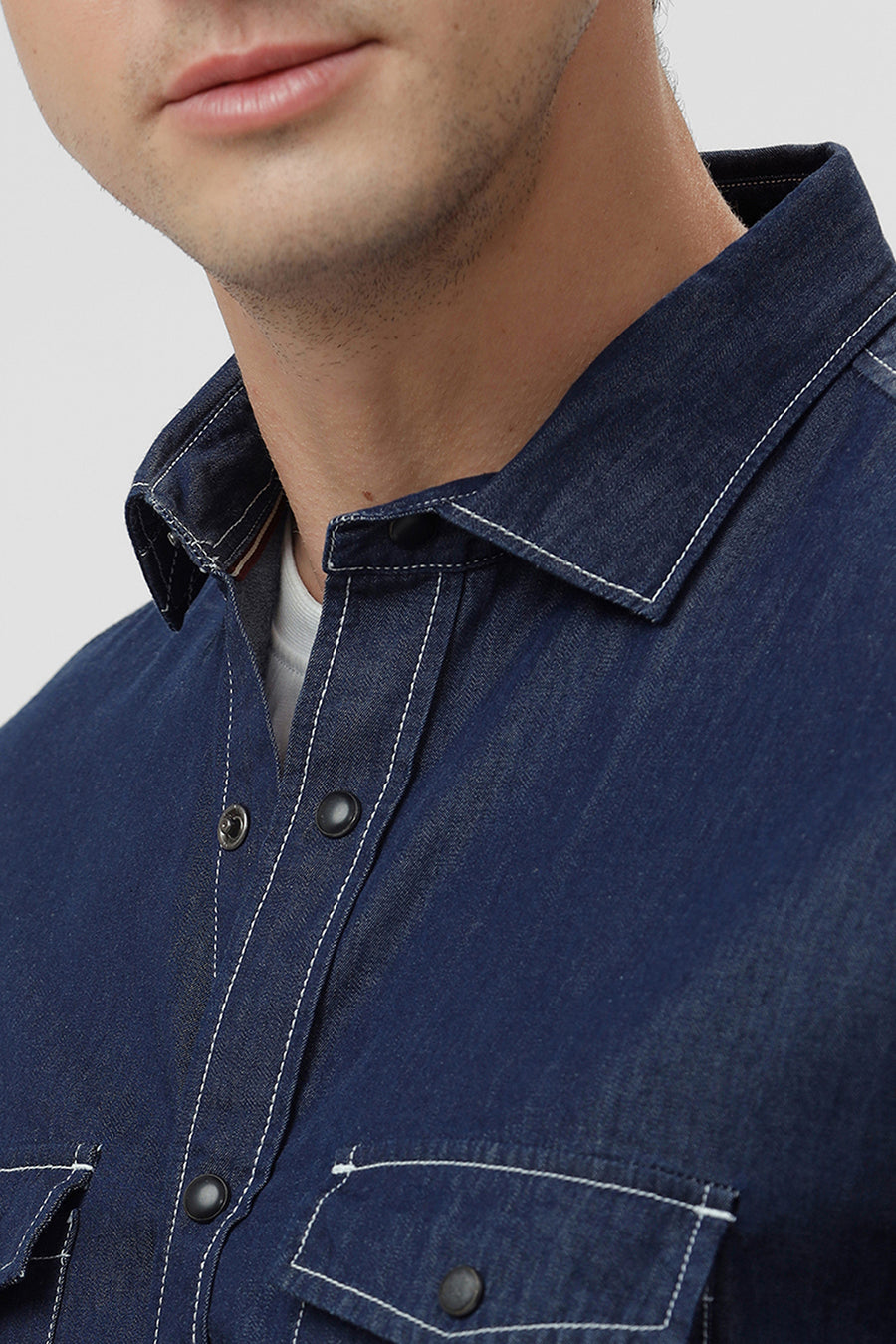 BASICS SLIM FIT INDIGO BLUE COTTON INDIGO SHIRT