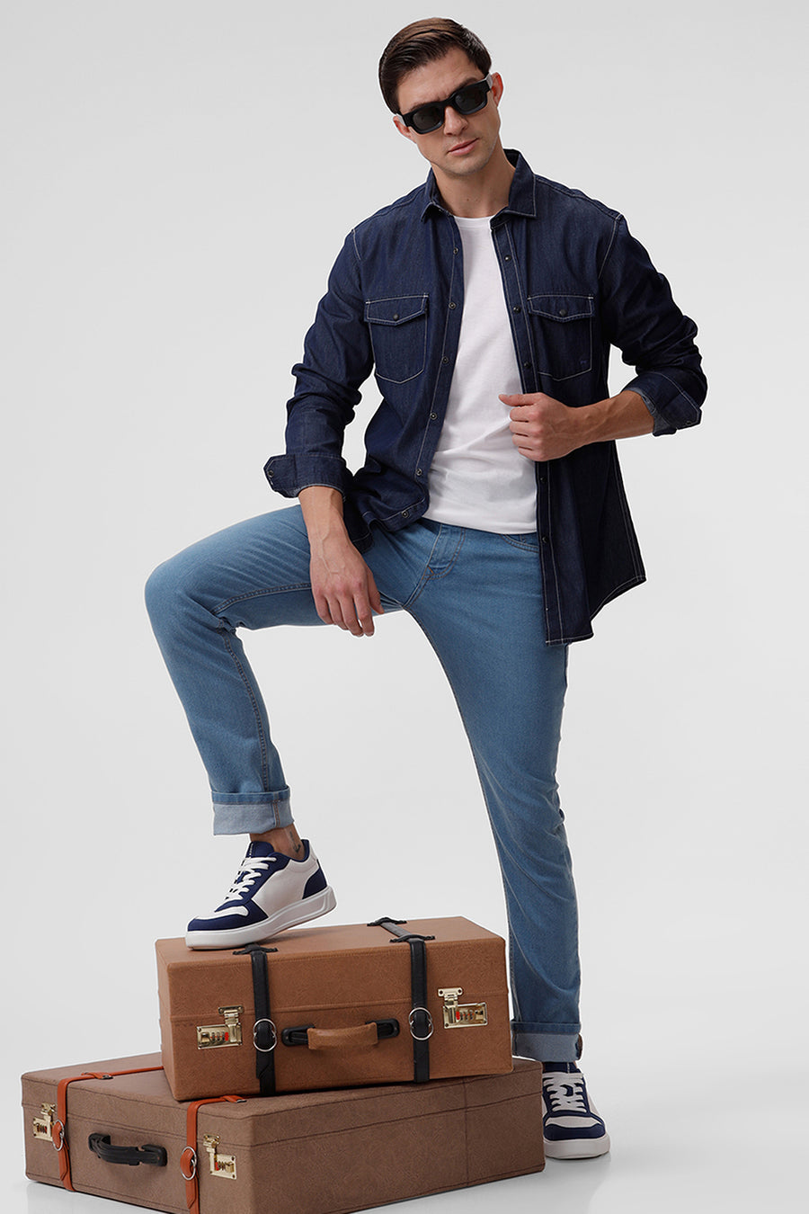 BASICS SLIM FIT INDIGO BLUE COTTON INDIGO SHIRT