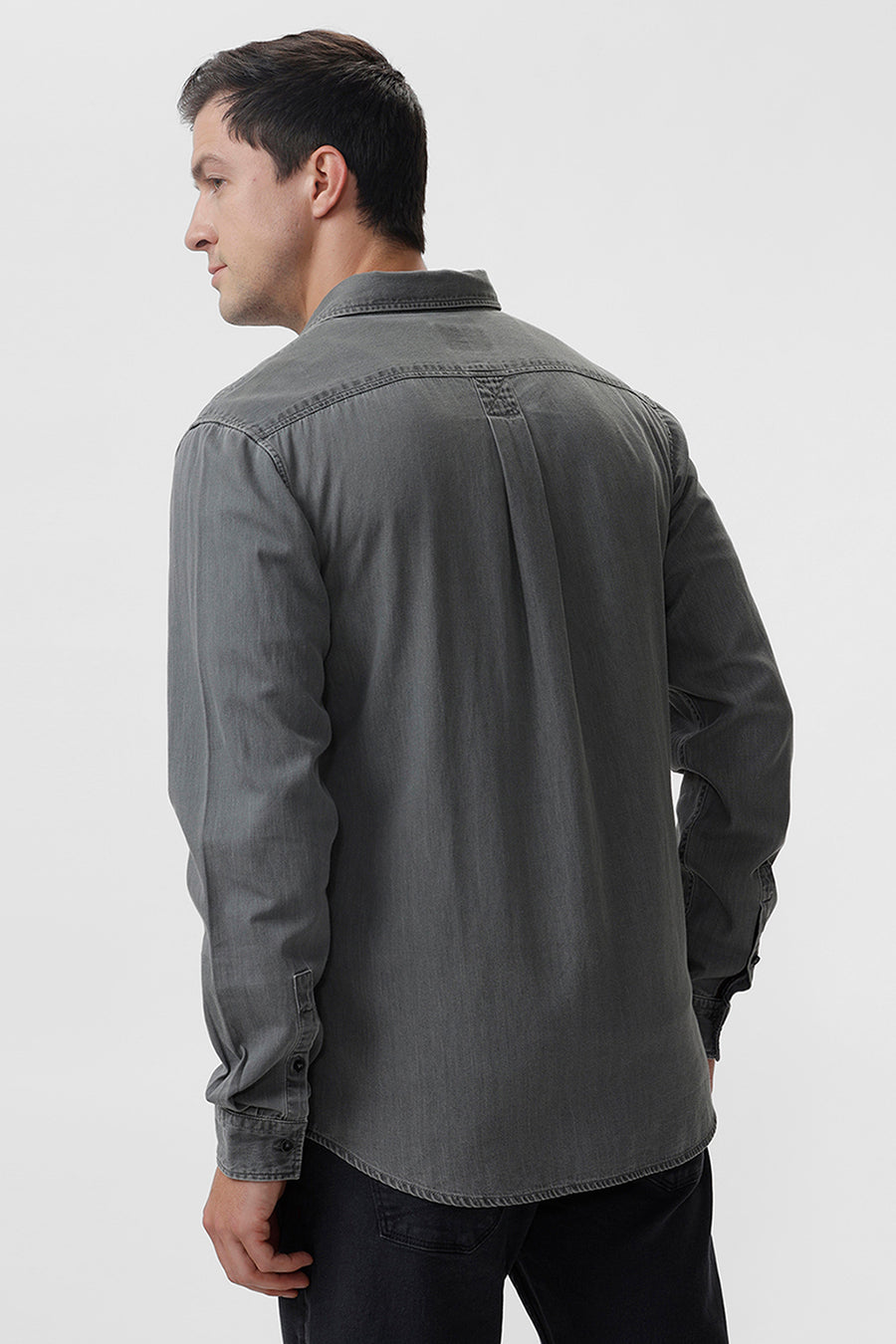 BASICS SLIM FIT BLACK SHADOW COTTON SULPHUR SHIRT