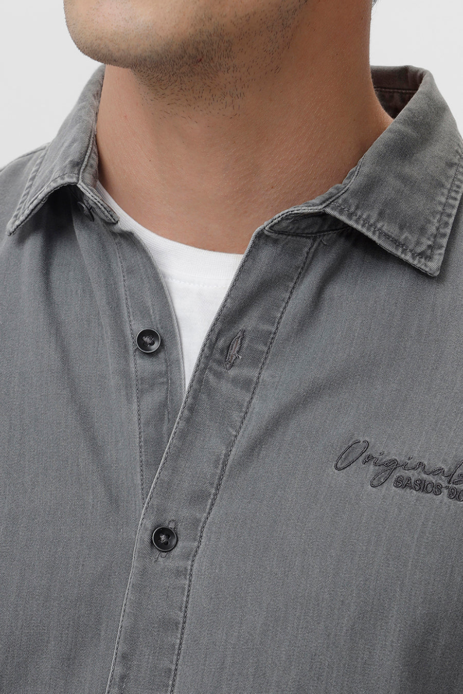 BASICS SLIM FIT BLACK SHADOW COTTON SULPHUR SHIRT