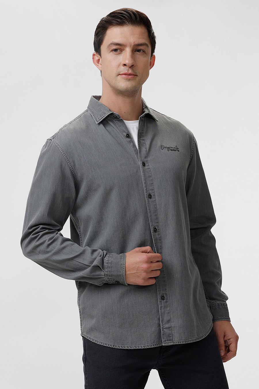 BASICS SLIM FIT BLACK SHADOW COTTON SULPHUR SHIRT