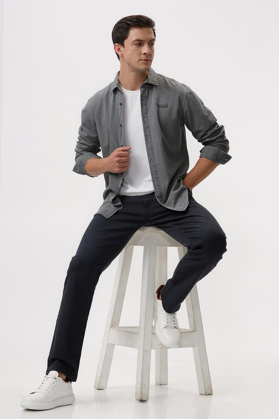 BASICS SLIM FIT BLACK SHADOW COTTON SULPHUR SHIRT
