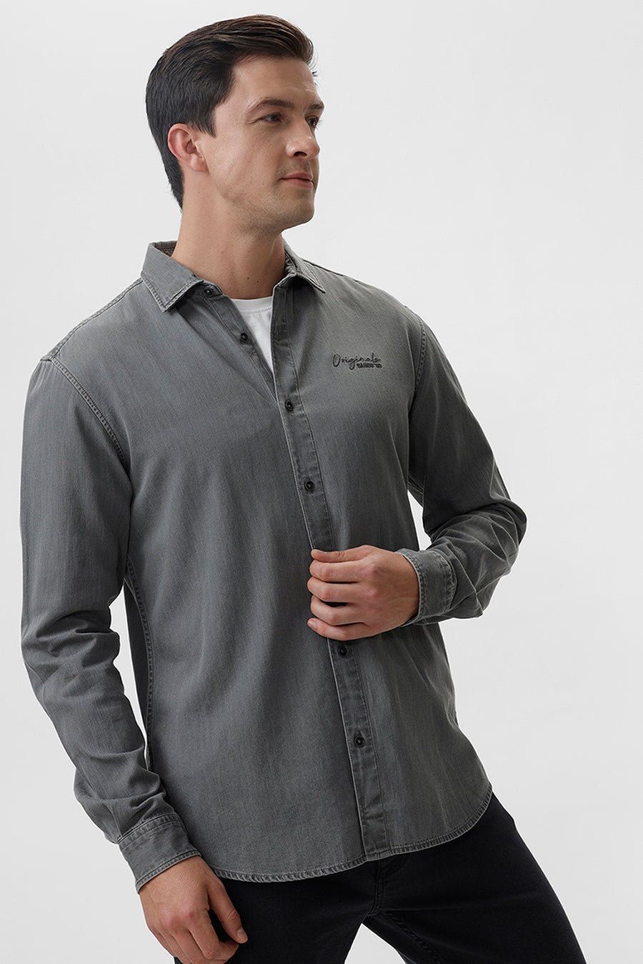 BASICS SLIM FIT BLACK SHADOW COTTON SULPHUR SHIRT