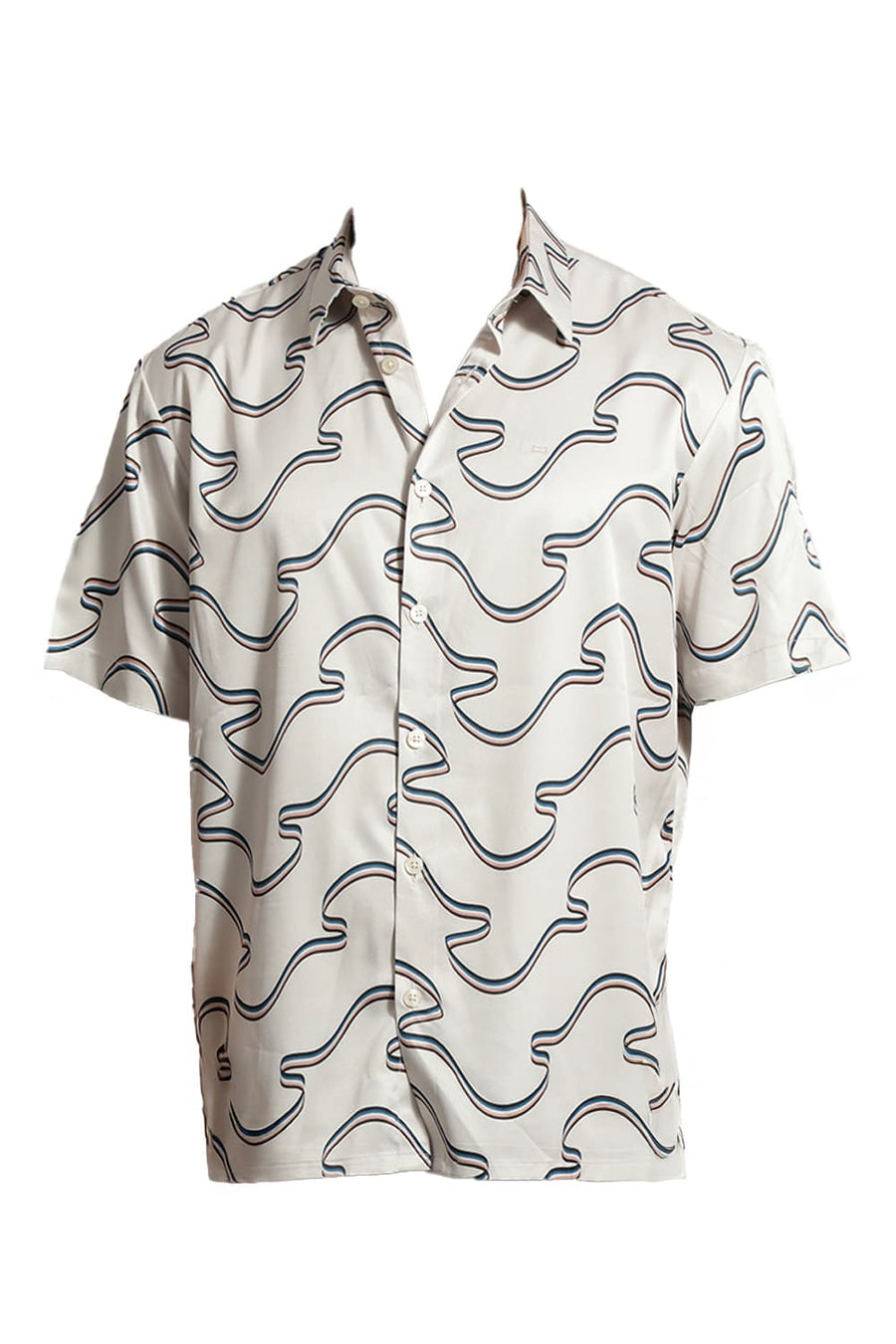BASICS RELAXED FIT BIRCH BEIGE POLYESTER STRETCH TWILL PRINTED HALFSLEEVES SHIRT