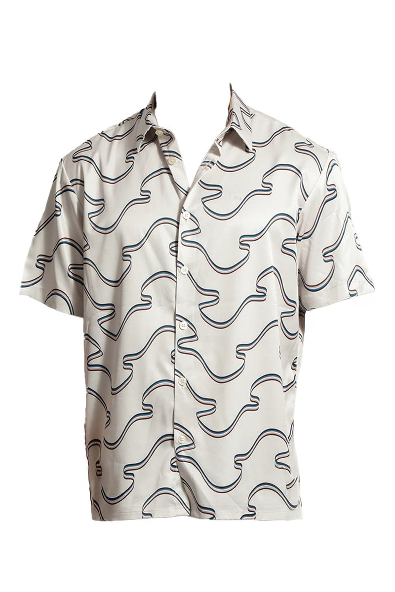 RELAXED FIT POLYESTER STRETCH TWILL PRINTED HALFSLEEVES SHIRT