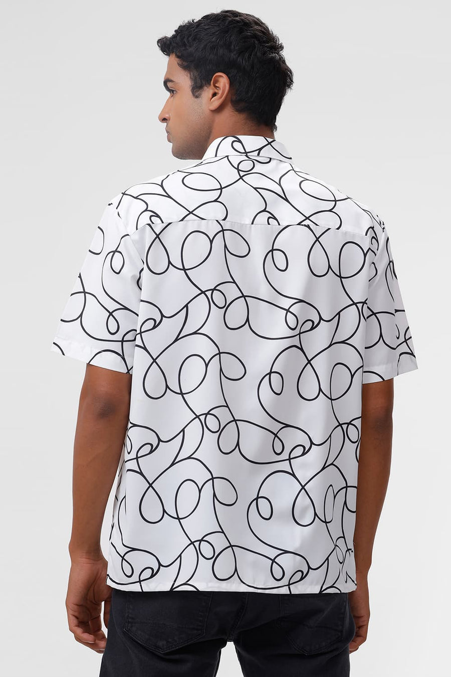 BASICS RELAXED FIT LUCENT WHITE POLYESTER PRINTED HALFSLEEVES SHIRT