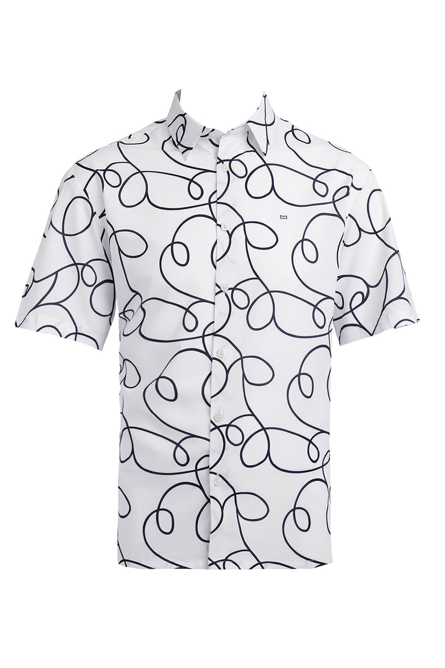 BASICS RELAXED FIT LUCENT WHITE POLYESTER PRINTED HALFSLEEVES SHIRT
