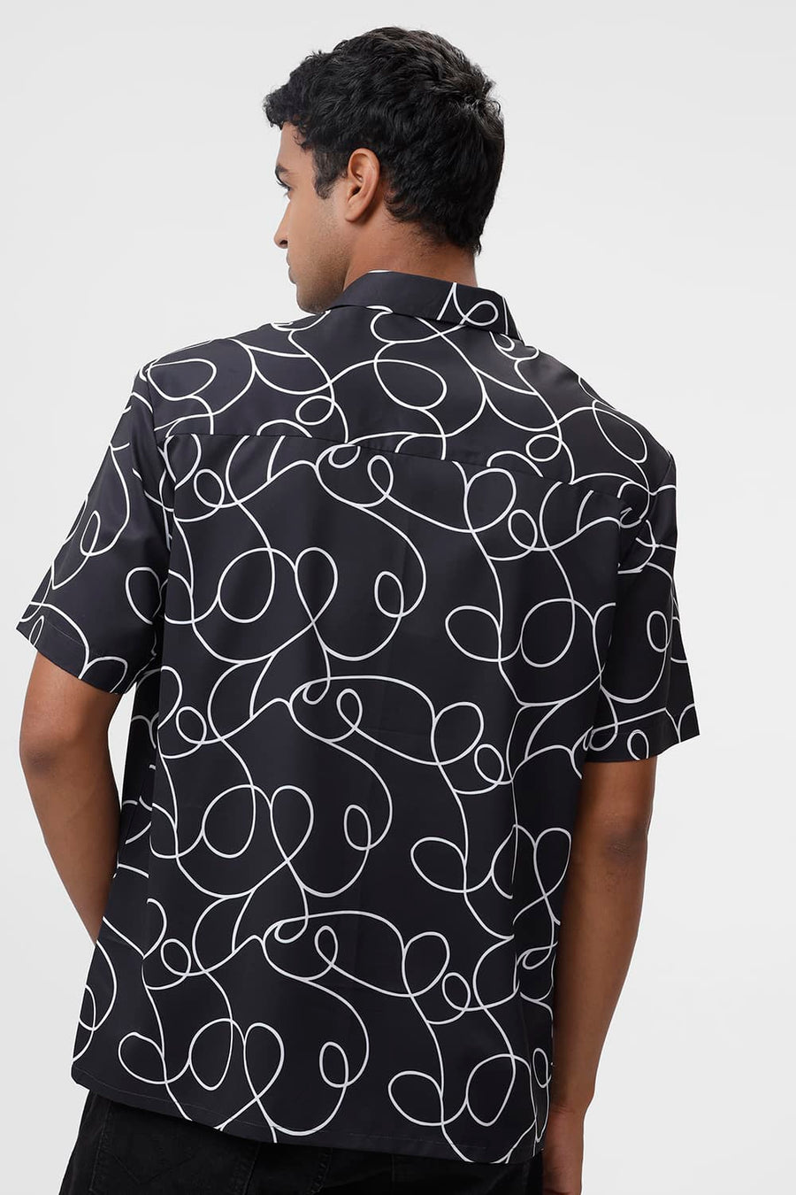 BASICS RELAXED FIT BLACK SHOE POLYESTER PRINTED HALFSLEEVES SHIRT
