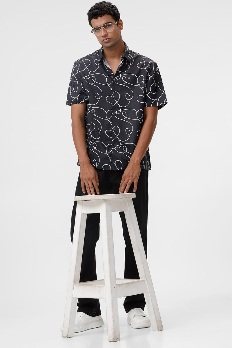 RELAXED FIT POLYESTER PRINTED HALFSLEEVES SHIRT