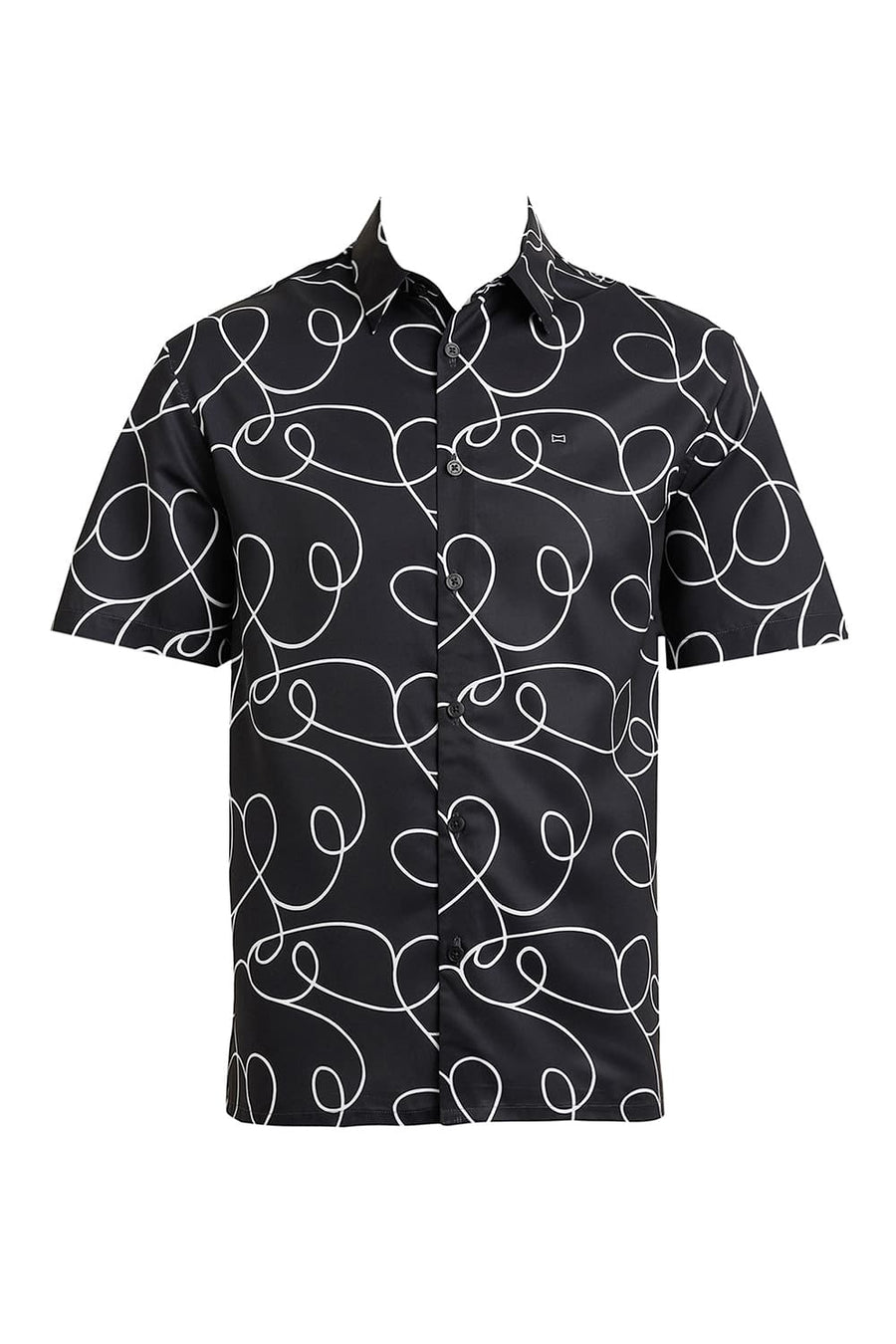 BASICS RELAXED FIT BLACK SHOE POLYESTER PRINTED HALFSLEEVES SHIRT