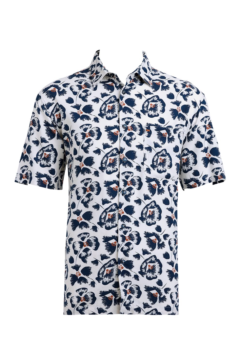 RELAXED FIT COTTON VISCOSE TWILL PRINTED HALFSLEEVES SHIRT