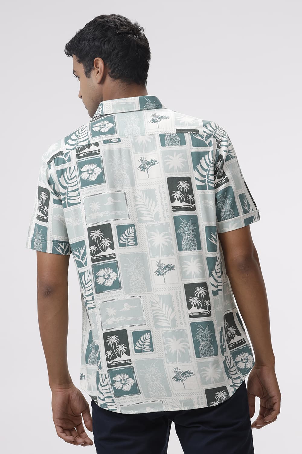 Relaxed Fit Cotton Viscose Twill Printed Halfsleeves Shirt