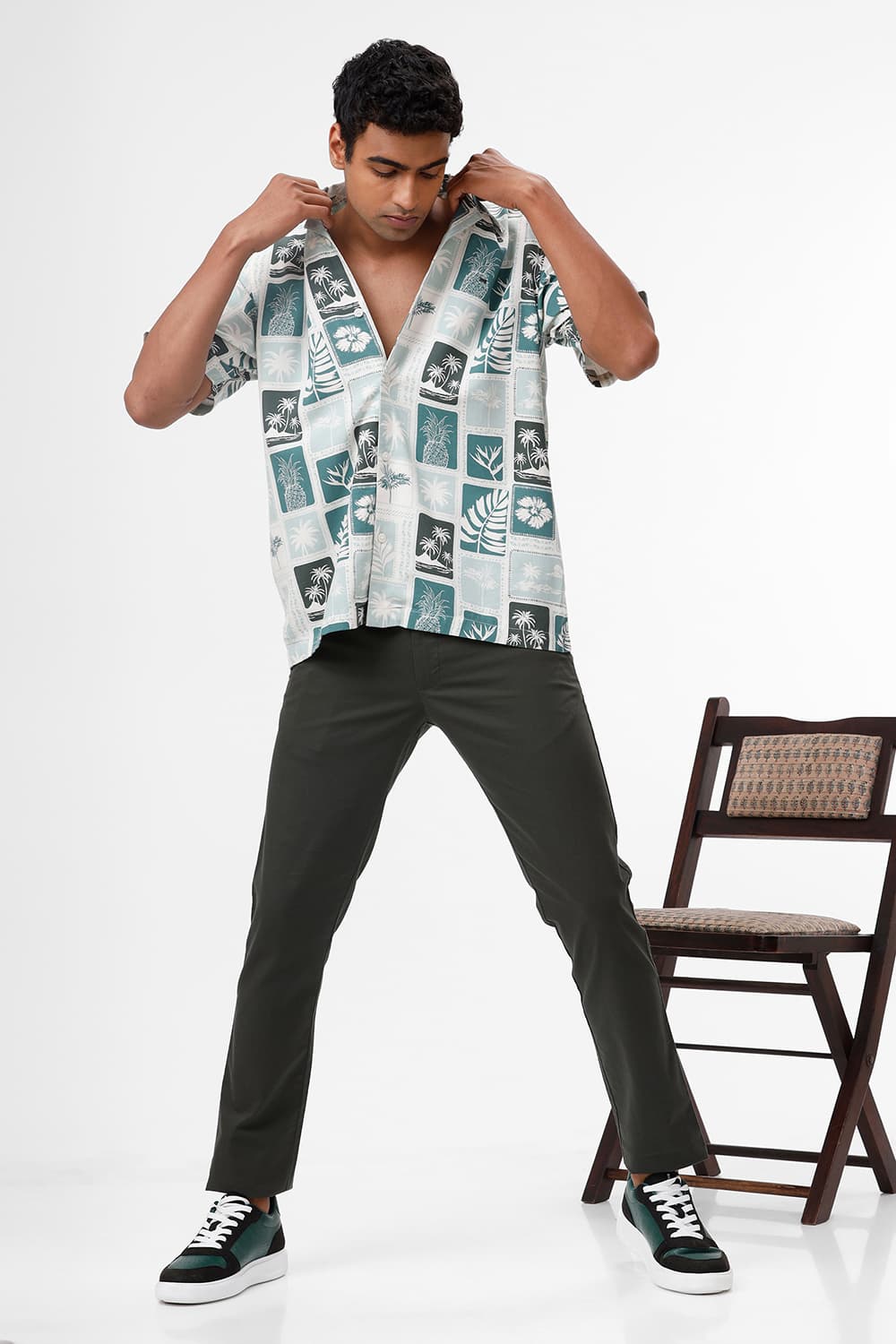 Relaxed Fit Cotton Viscose Twill Printed Halfsleeves Shirt