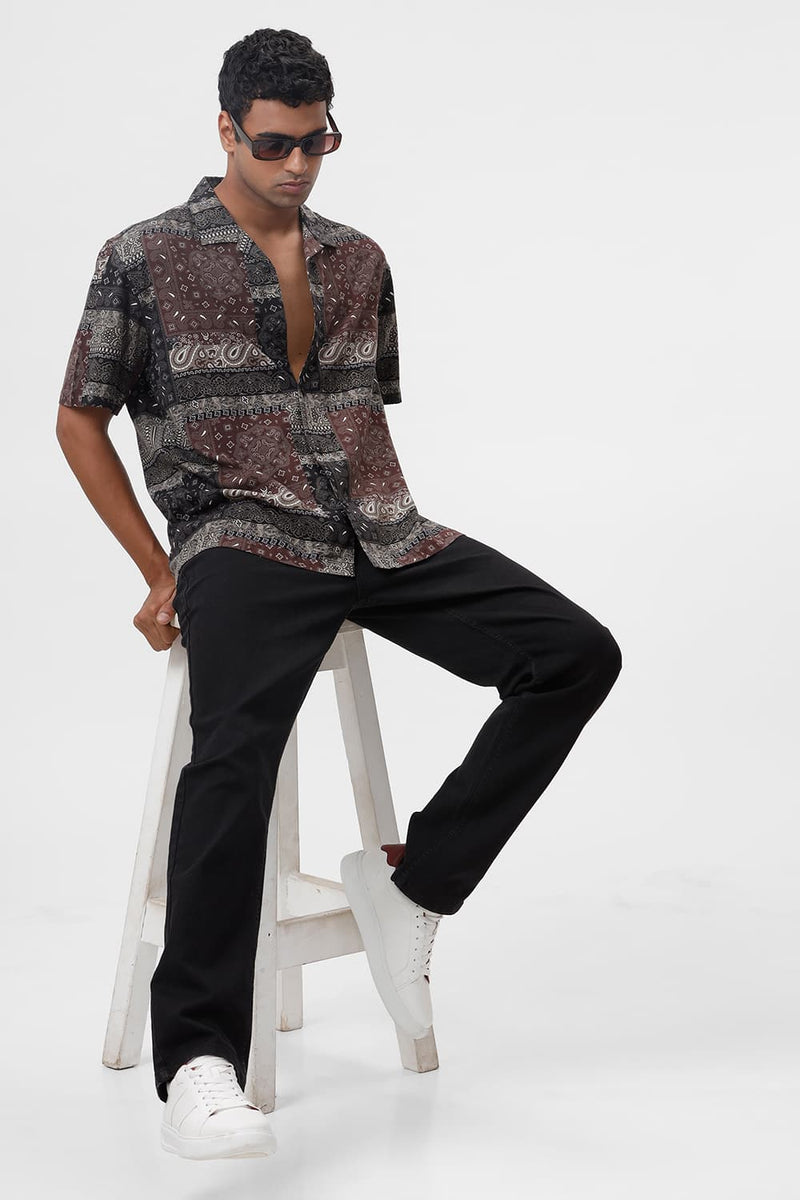 RELAXED FIT COTTON VISCOSE TWILL PRINTED HALFSLEEVES SHIRT