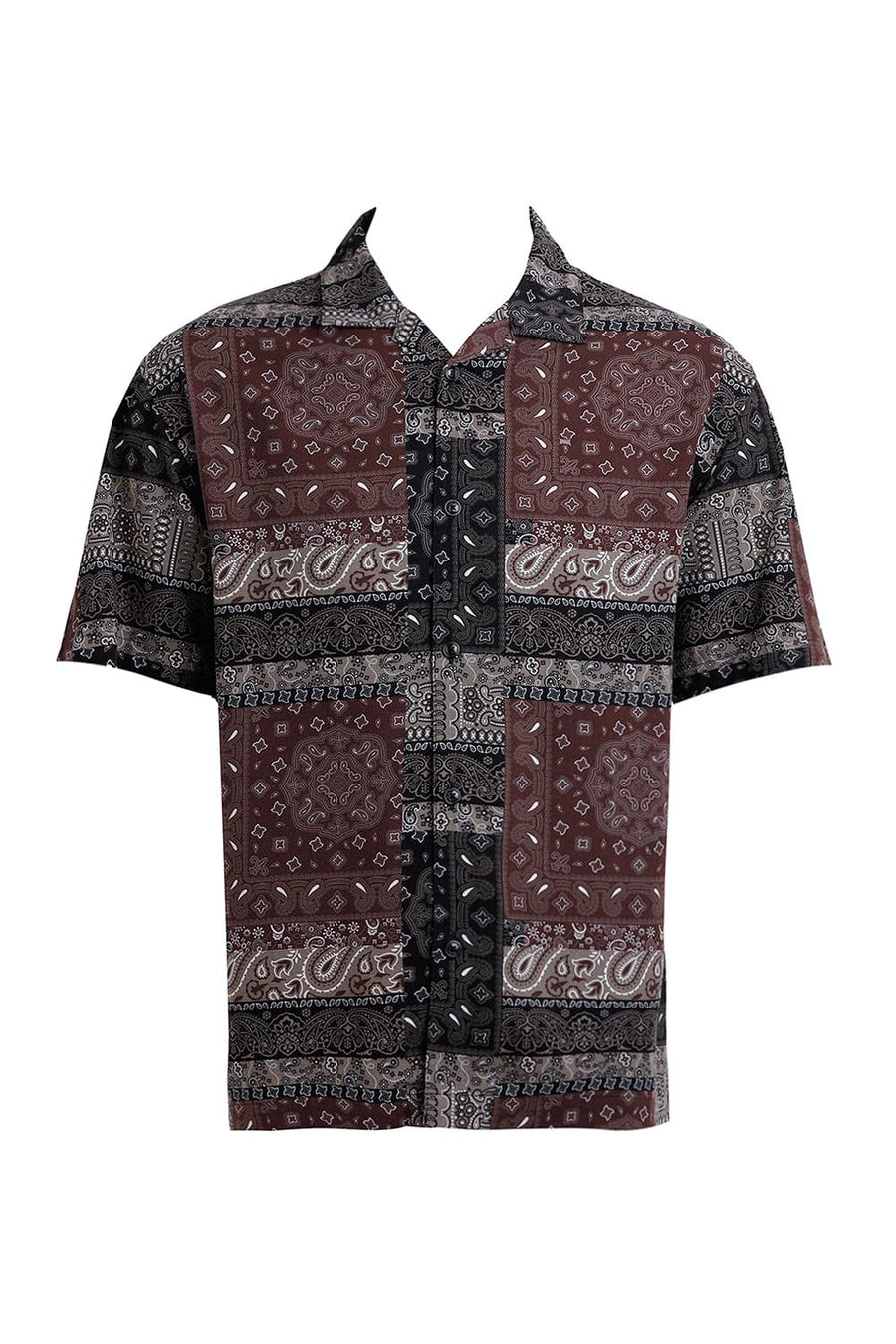BASICS RELAXED FIT CHINOIS OLIVE COTTON VISCOSE TWILL PRINTED HALFSLEEVES SHIRT
