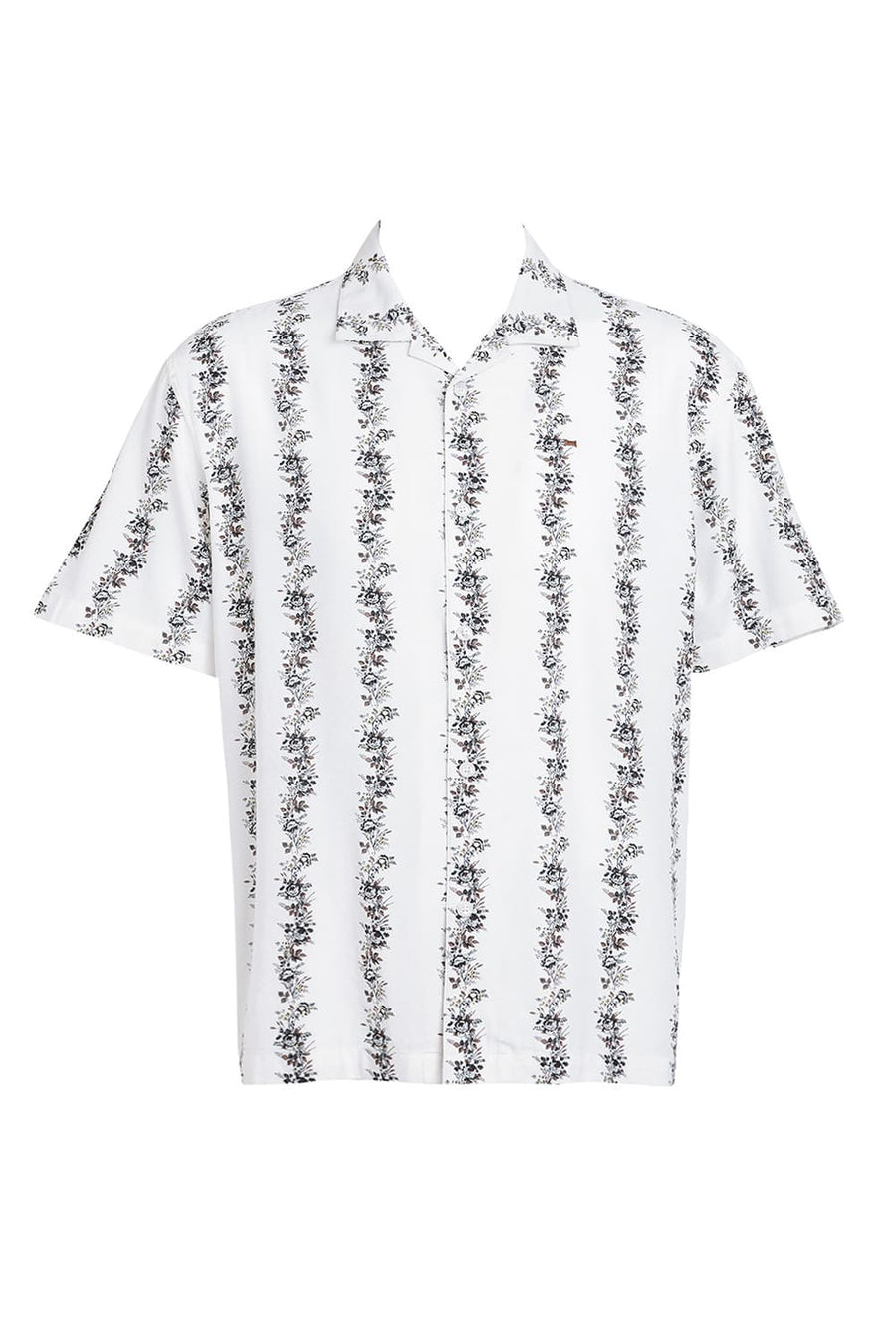BASICS RELAXED FIT STREAM WHITE COTTON VISCOSE PRINTED STRIPE HALFSLEEVES SHIRT