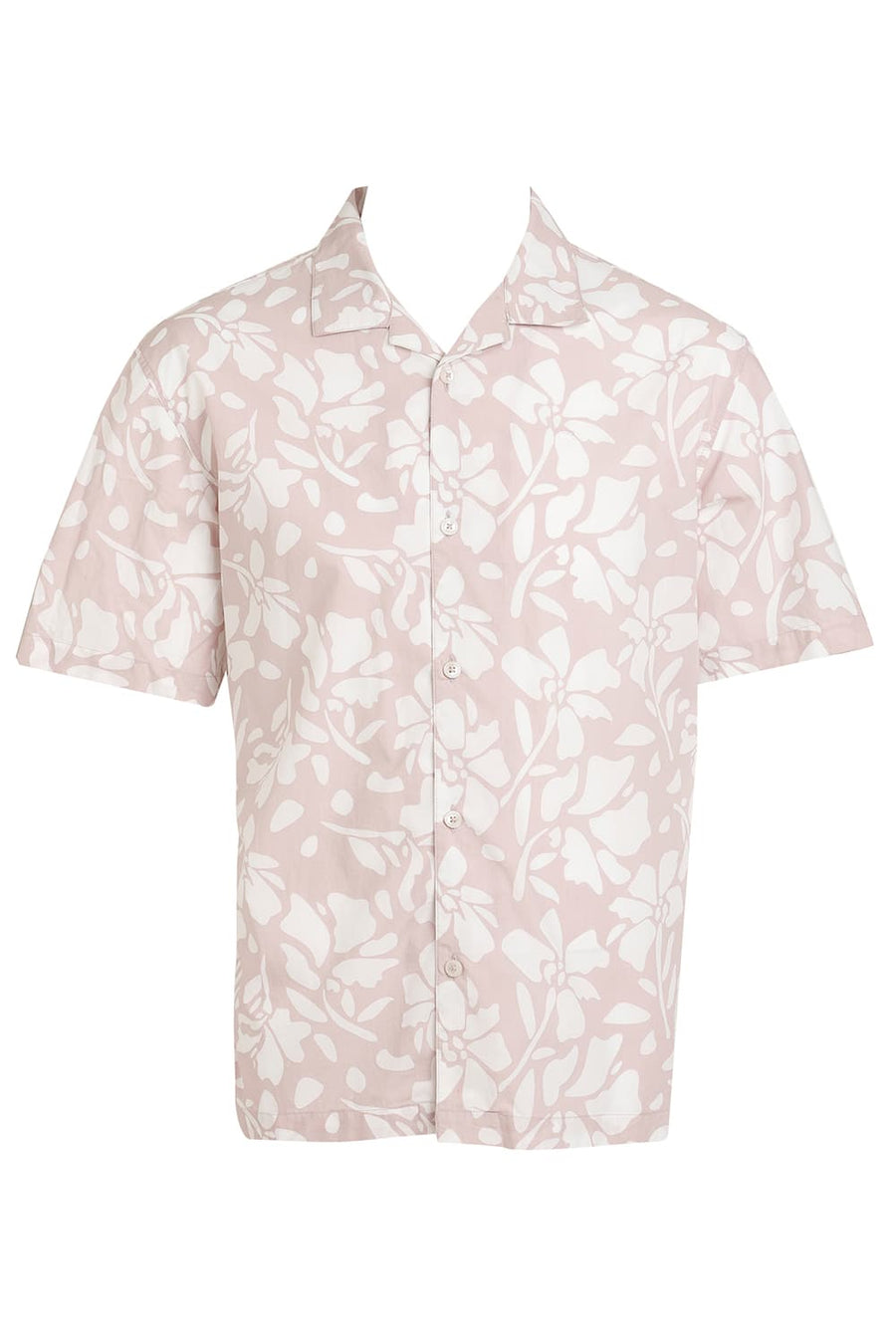 BASICS RELAXED FIT SMOKE PINK COTTON POPLIN PRINTED HALFSLEEVES SHIRT