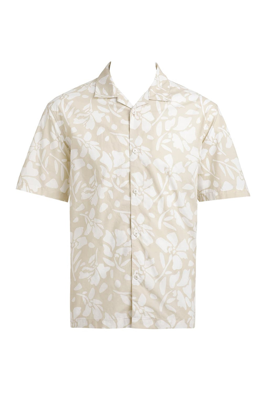 BASICS RELAXED FIT YELLOW MIST COTTON POPLIN PRINTED HALFSLEEVES SHIRT