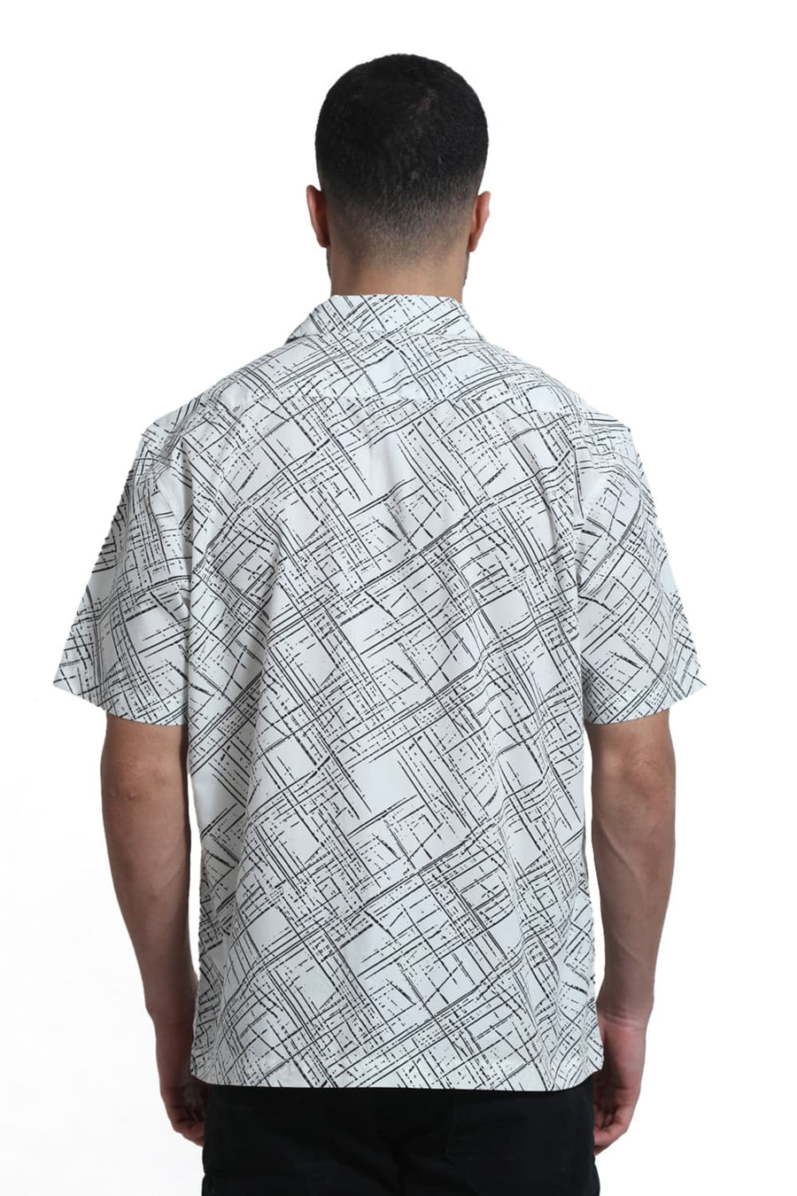 BASICS RELAXED FIT WHITE CLOUD COTTON POPLIN PRINTED HALFSLEEVES SHIRT