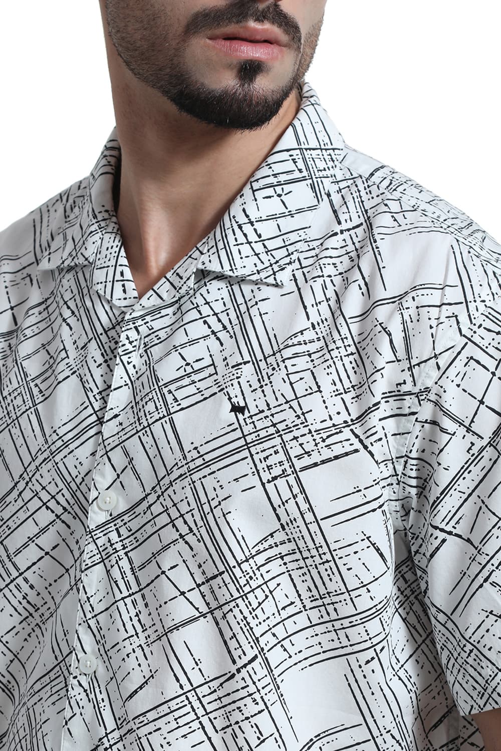RELAXED FIT COTTON POPLIN PRINTED HALFSLEEVES SHIRT