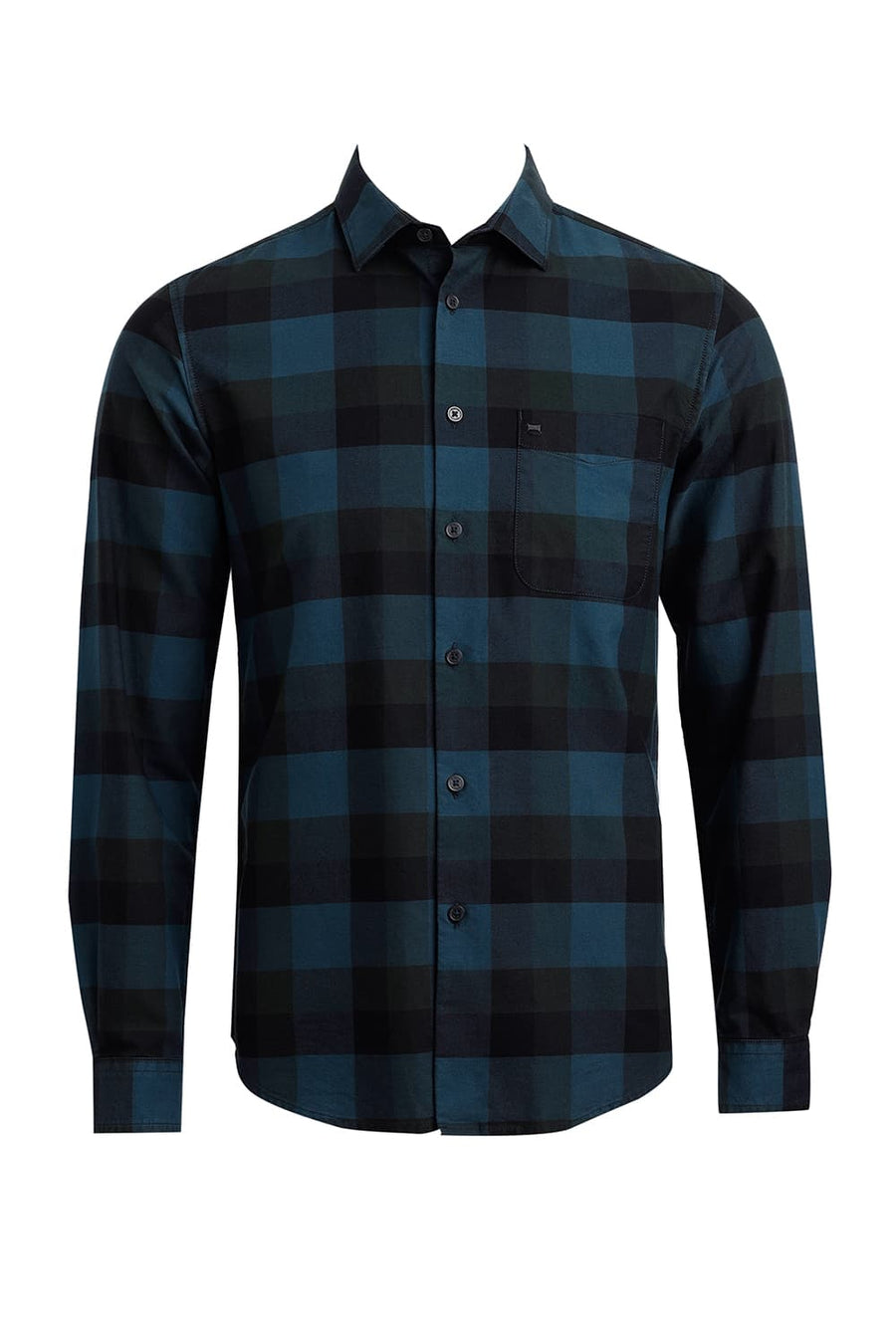 BASICS SLIM FIT BLUE CORAL COTTON HERRINGBONE CHECKS SHIRT
