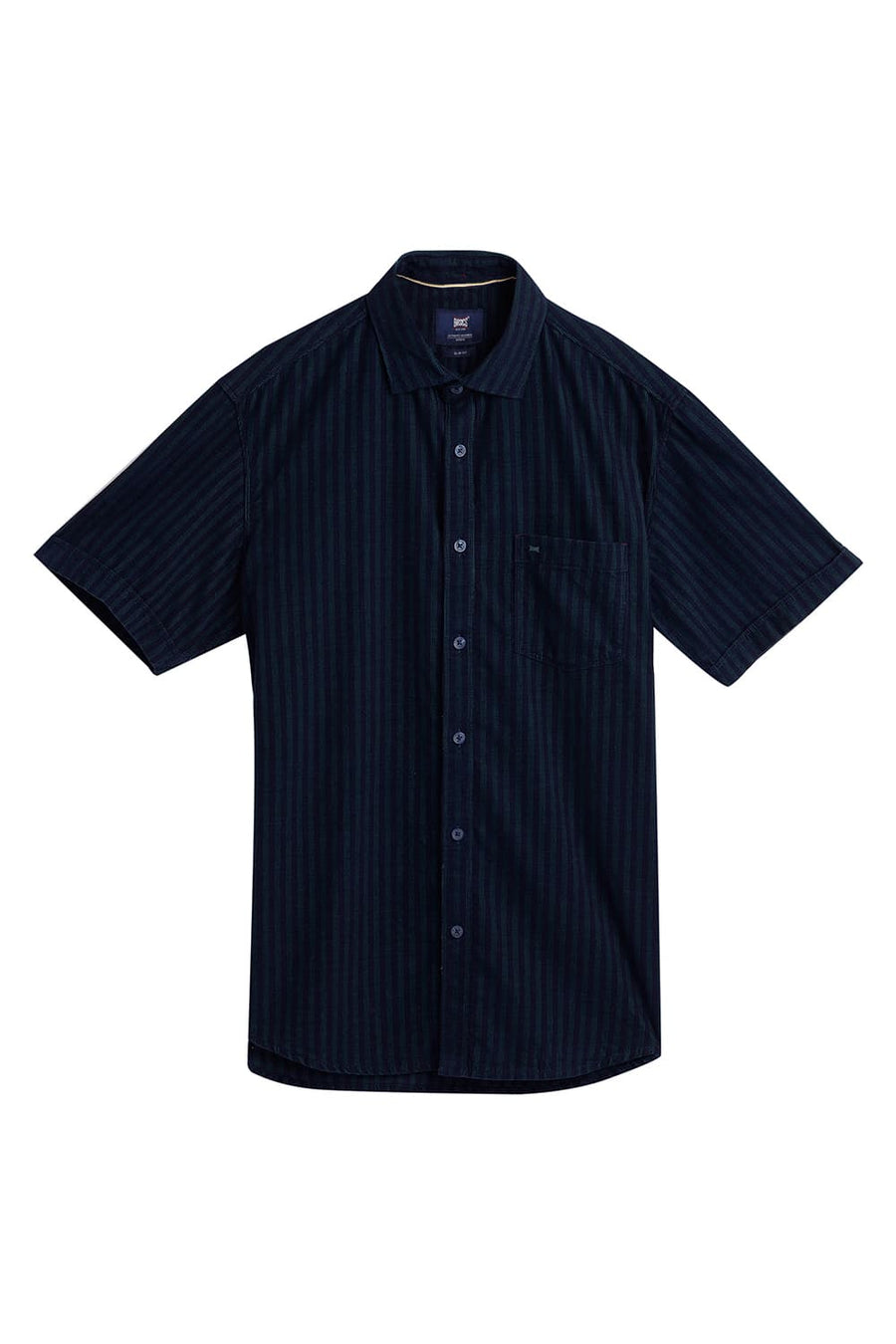 BASICS SLIM FIT PINE GREEN COTTON CORDUROY STRIPE HALFSLEEVES SHIRT