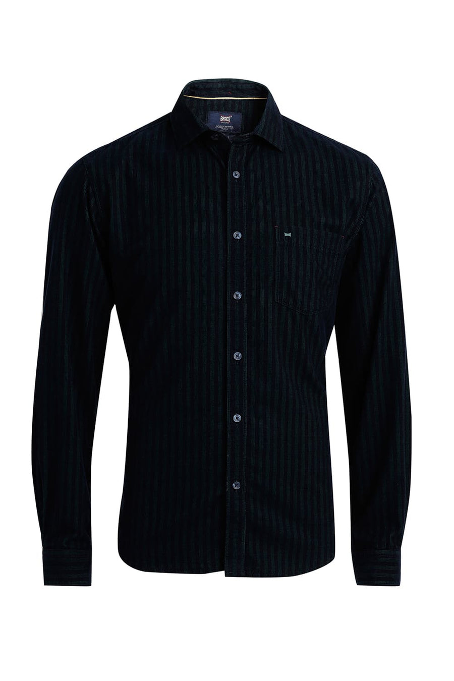 BASICS SLIM FIT PINE GREEN COTTON CORDUROY STRIPE SHIRT
