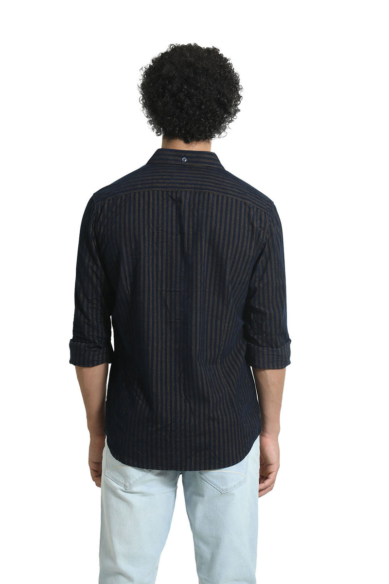 SLIM FIT COTTON CORDUROY STRIPE SHIRT