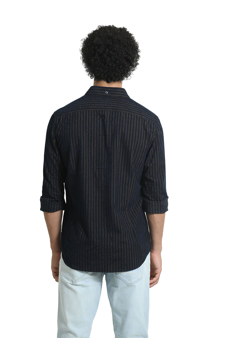 BASICS SLIM FIT KHAKI BISCUIT COTTON CORDUROY STRIPE SHIRT