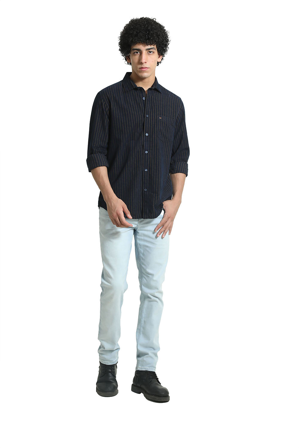 SLIM FIT COTTON CORDUROY STRIPE SHIRT