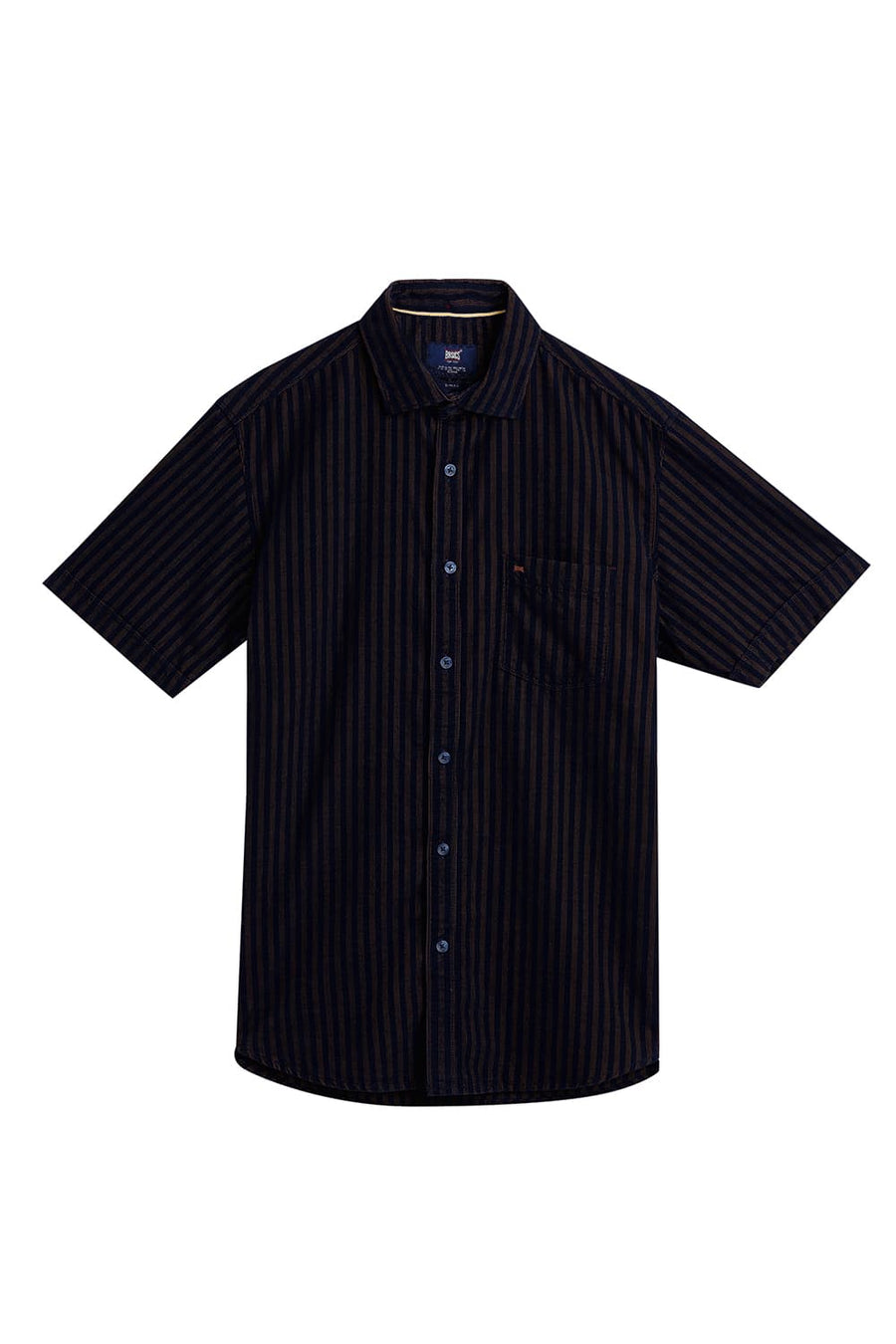 BASICS SLIM FIT KHAKI BISCUIT COTTON CORDUROY STRIPE HALFSLEEVES SHIRT