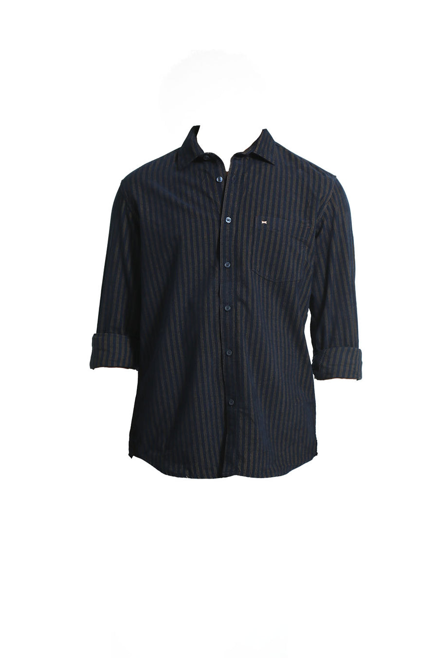 BASICS SLIM FIT KHAKI BISCUIT COTTON CORDUROY STRIPE SHIRT