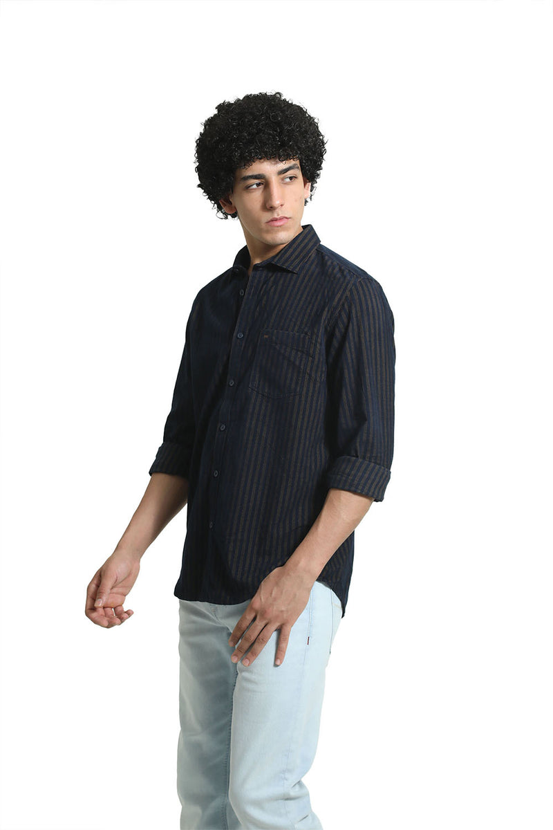 SLIM FIT COTTON CORDUROY STRIPE SHIRT