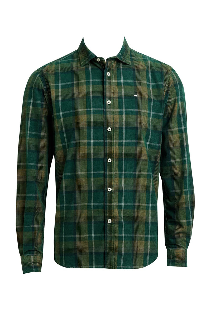 SLIM FIT COTTON CORDUROY CHECKS SHIRT