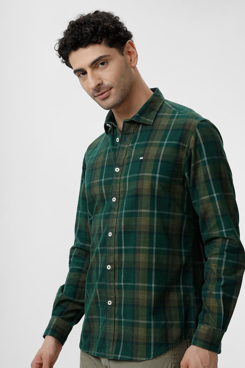 SLIM FIT COTTON CORDUROY CHECKS SHIRT