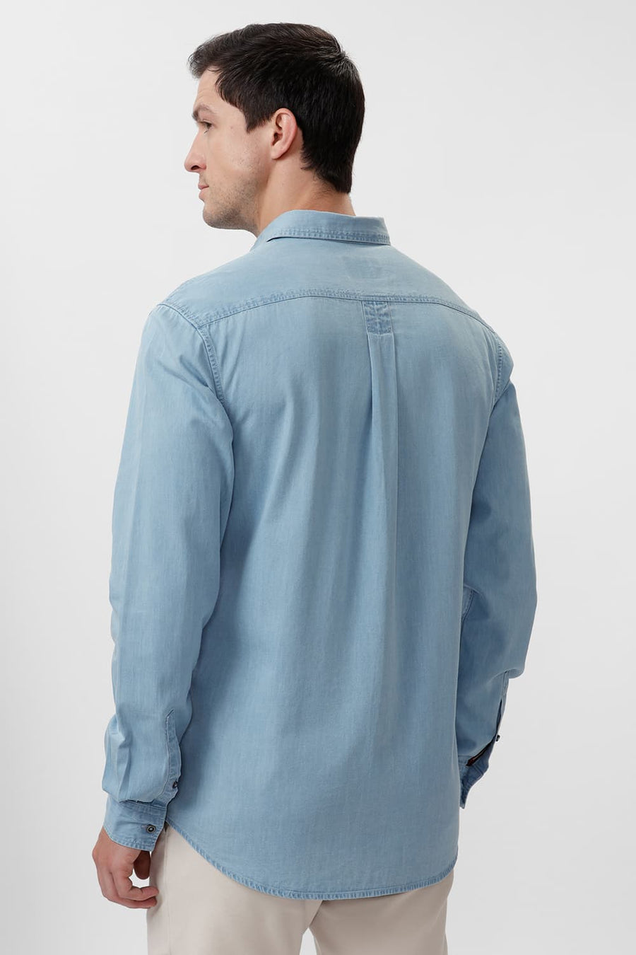 BASICS SLIM FIT DUSK BLUE COTTON INDIGO SHIRT