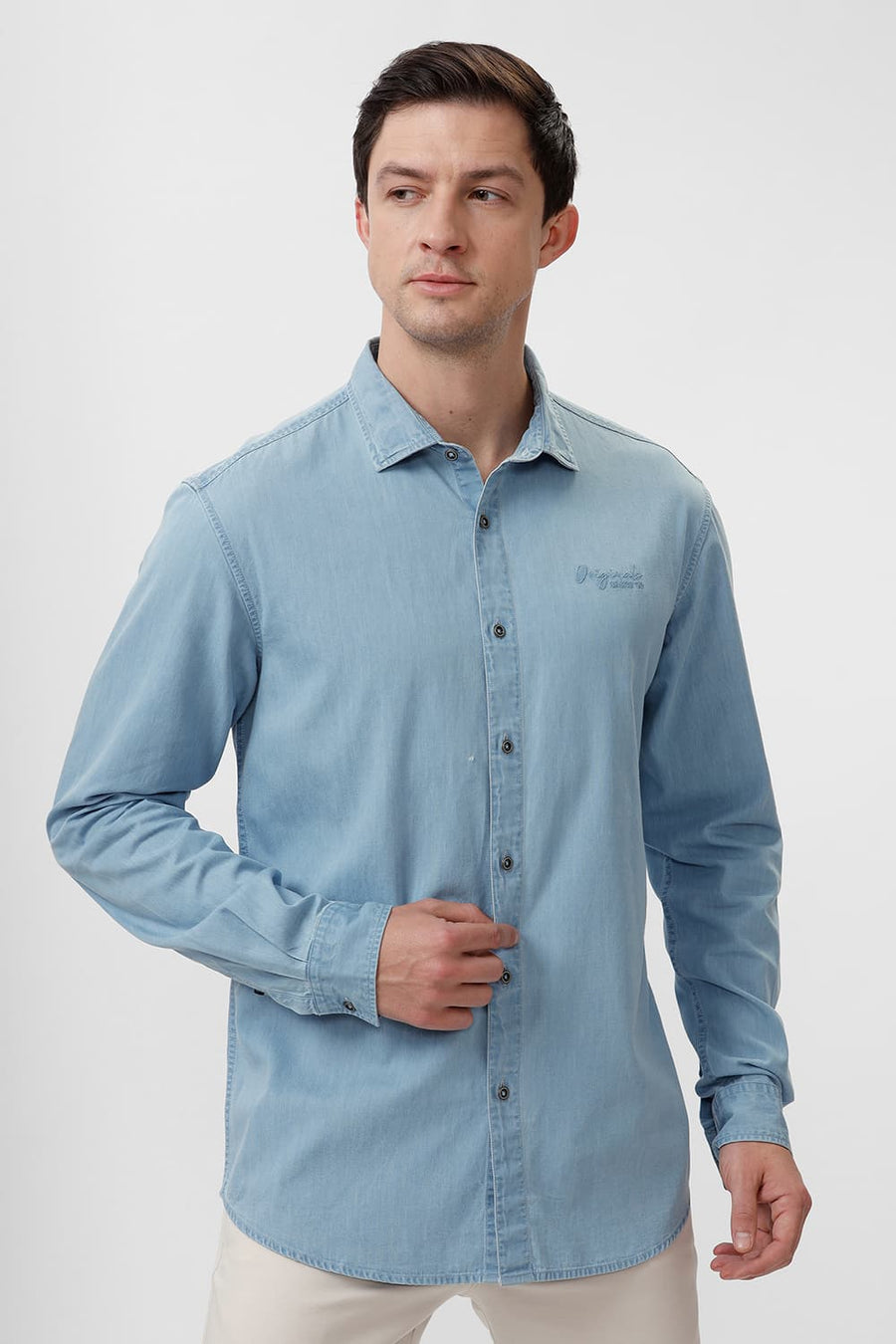 BASICS SLIM FIT DUSK BLUE COTTON INDIGO SHIRT