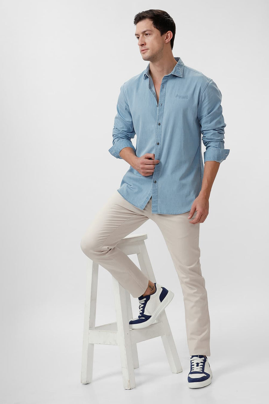 BASICS SLIM FIT DUSK BLUE COTTON INDIGO SHIRT