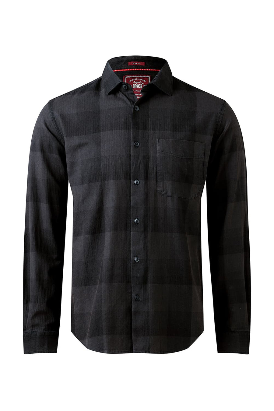 BASICS SLIM FIT FOREST GREEN COTTON HERRINGBONE CHECKS SHIRT