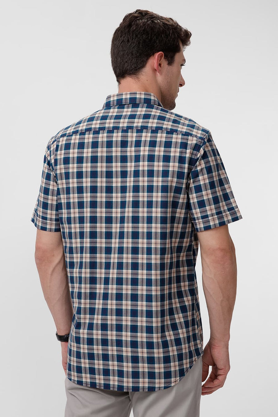 BASICS SLIM FIT CELESTIAL BLUE COTTON CHECKS HALFSLEEVES SHIRT