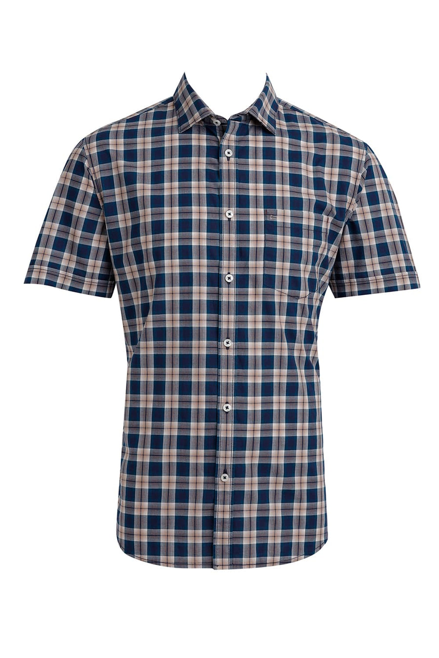 BASICS SLIM FIT CELESTIAL BLUE COTTON CHECKS HALFSLEEVES SHIRT