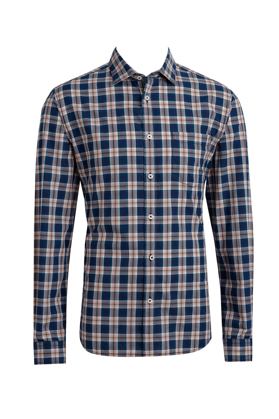 BASICS SLIM FIT CELESTIAL BLUE COTTON CHECKS SHIRT