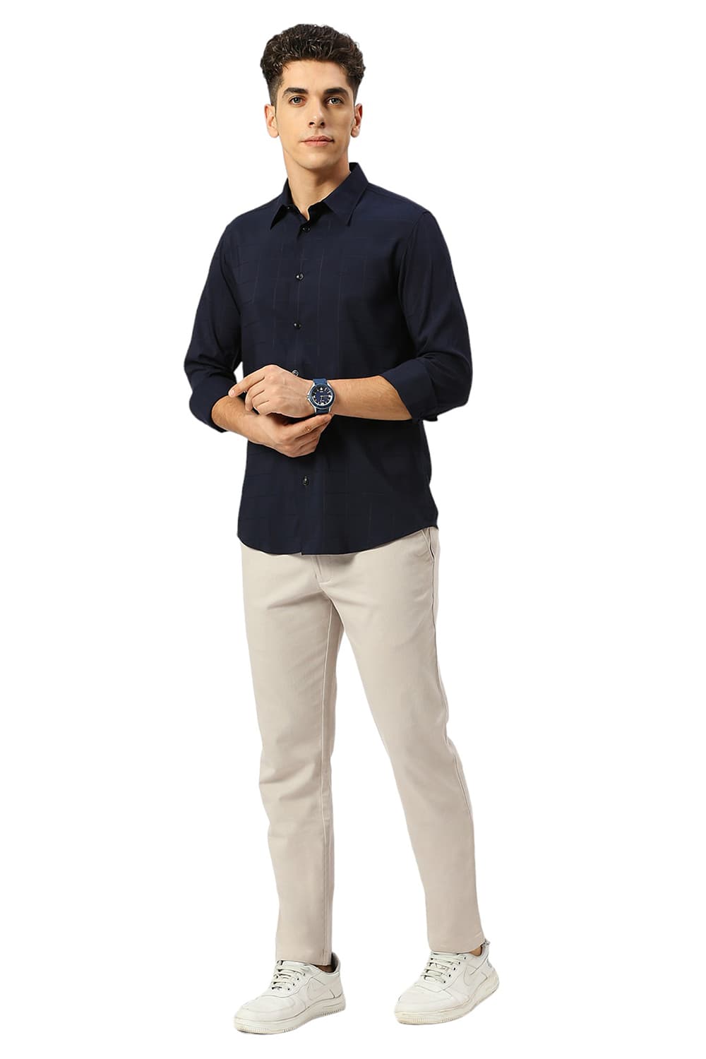 SLIM FIT VISCOSE POLYESTER STRETCH CHECKS SHIRT