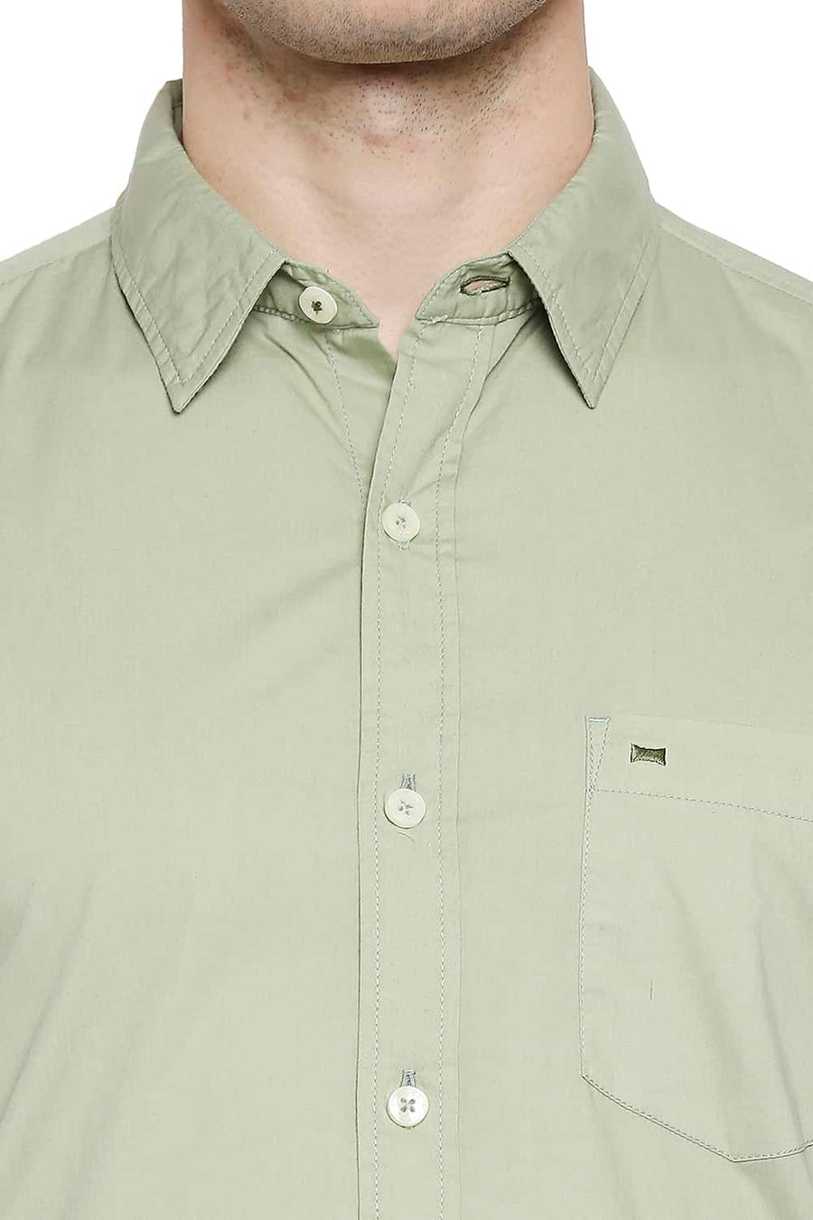 BASICS SLIM FIT RESEDA GREEN COTTON OXFORD SHIRT