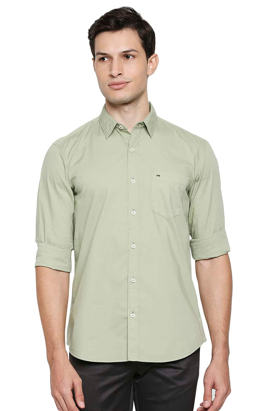 BASICS SLIM FIT RESEDA GREEN COTTON OXFORD SHIRT