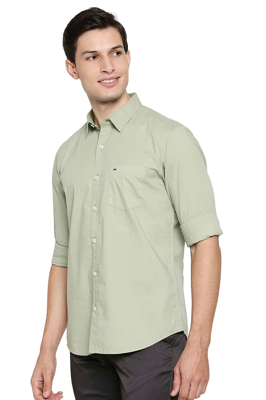 BASICS SLIM FIT RESEDA GREEN COTTON OXFORD SHIRT