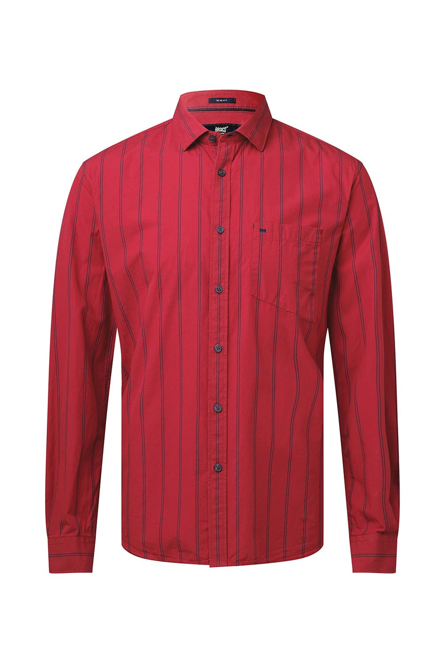 BASICS SLIM FIT CRIMSON RED COTTON STRIPE SHIRT