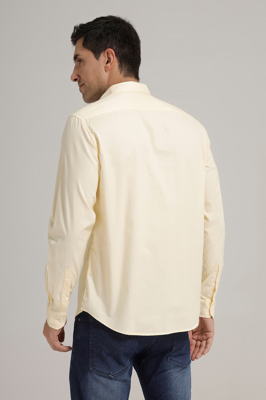 BASICS SLIM FIT PASTEL YELLOW COTTON OXFORD SHIRT